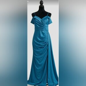 Elegant Teal Ruched Evening Dress